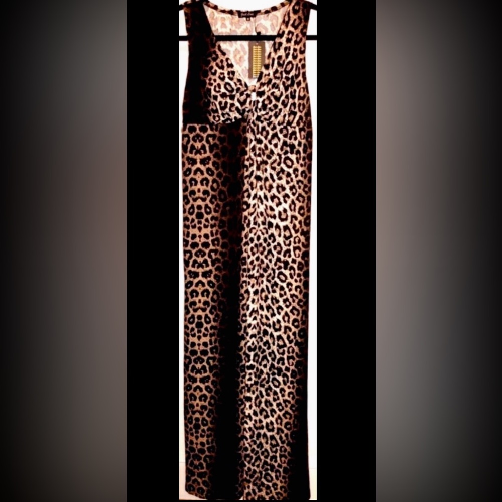 🎊HOST PICK💞LONG DRESS SLINKY MAXI LEOPARD STRETCHY FLOWY BEACH SWIM COVER M NEW - Picture 1 of 7